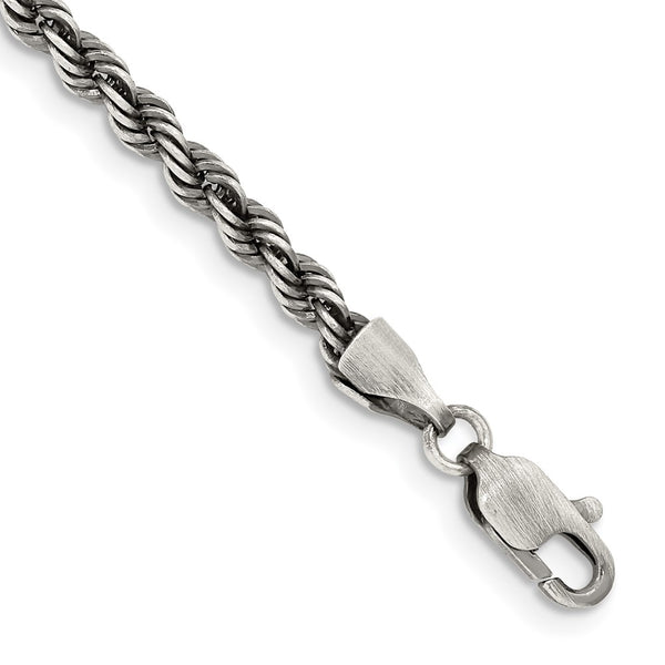 3.4mm Ruthenium-Plated Sterling Silver Rope Chain - Style GR1-1030145