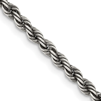 High-Quality Ruthenium-Plated 3.4mm Sterling Silver Rope Chain - Stylish Value!