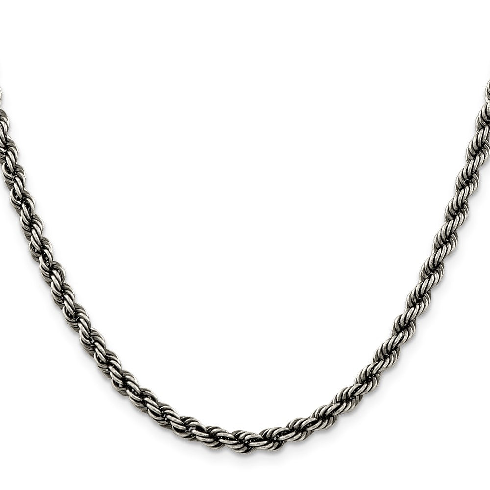Buy Stylish 4.5mm Ruthenium-Plated Sterling Silver Rope Chain - Affordable Luxury