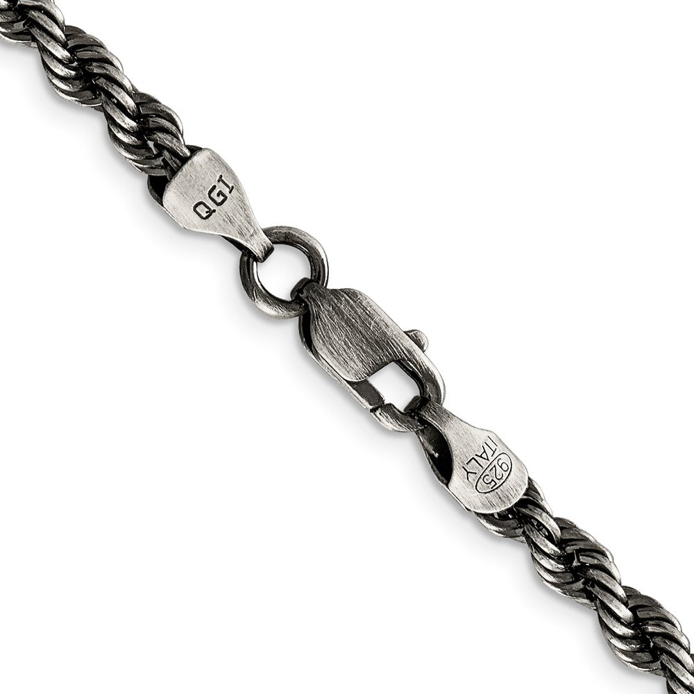 Buy Stylish 4.5mm Ruthenium-Plated Sterling Silver Rope Chain - Affordable Luxury
