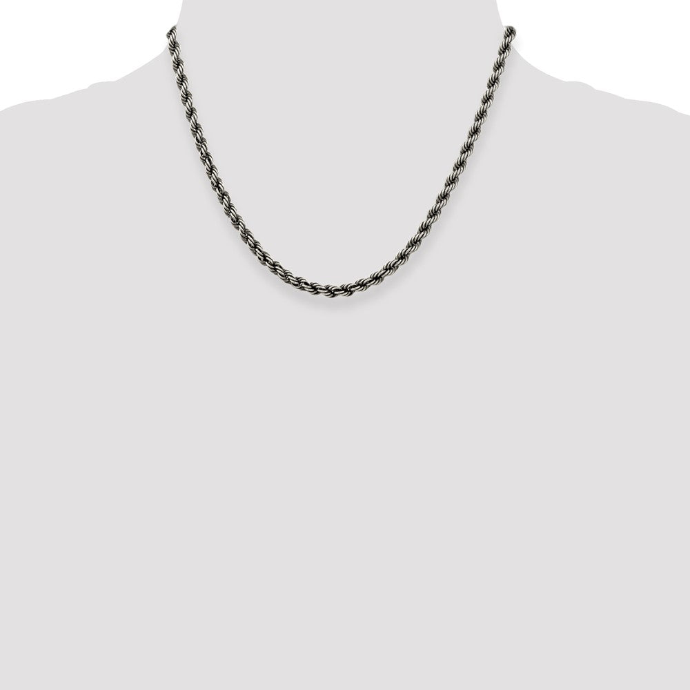 Buy Stylish 4.5mm Sterling Silver Rope Chain - High-Quality Ruthenium-Plated