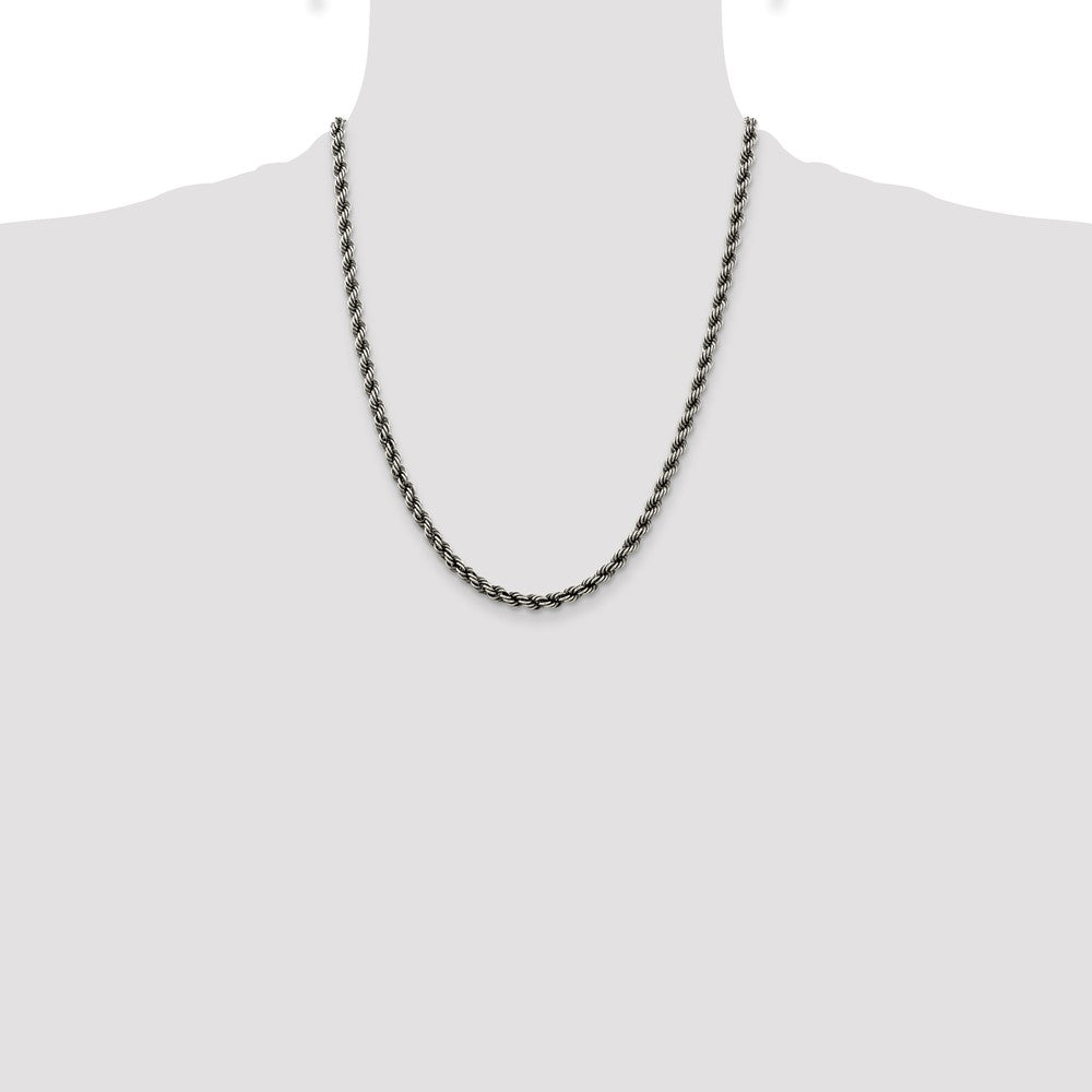 Buy Stylish 4.5mm Ruthenium-Plated Sterling Silver Rope Chain - Affordable Luxury