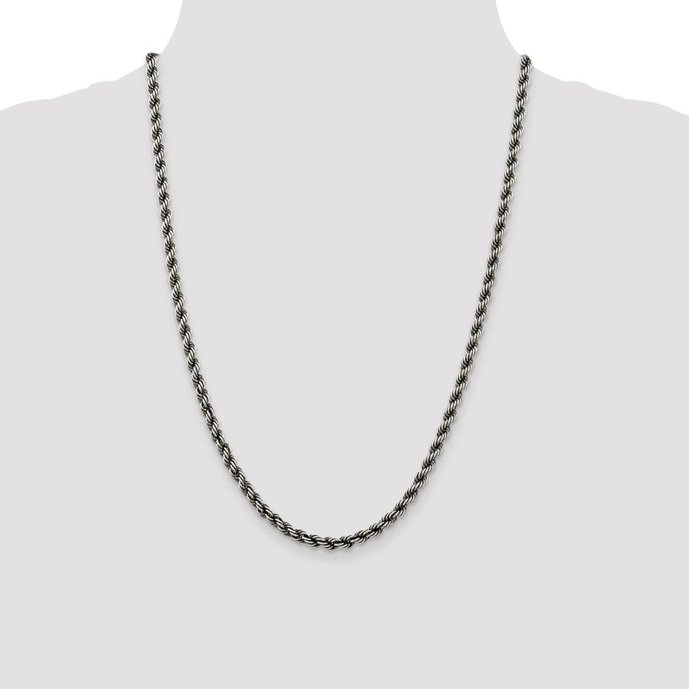 Buy Stylish 4.5mm Ruthenium-Plated Sterling Silver Rope Chain - Affordable Luxury