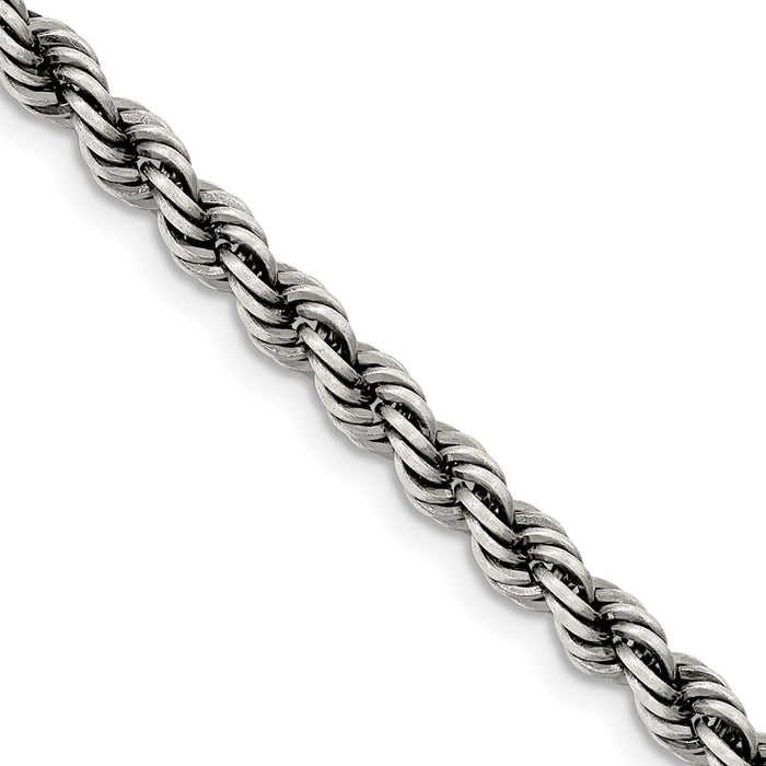 Buy Stylish 4.5mm Ruthenium-Plated Sterling Silver Rope Chain - Affordable Luxury-1