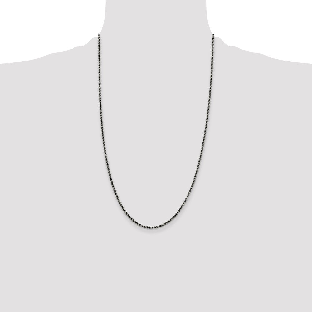 High-Quality 2.3mm Sterling Silver Rope Chain - Affordable Ruthenium-Plated Style
