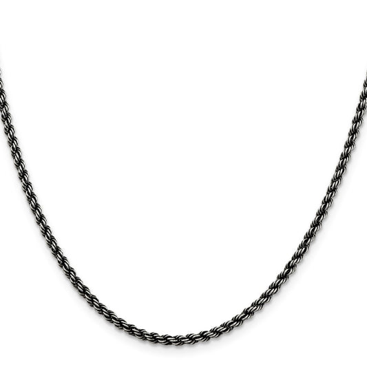 Buy Stylish Ruthenium-Plated Sterling Silver 2.9mm Rope Chain - Luxury Value
