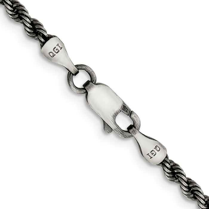 Buy Stylish Ruthenium-Plated Sterling Silver 2.9mm Rope Chain - Luxury Value-3