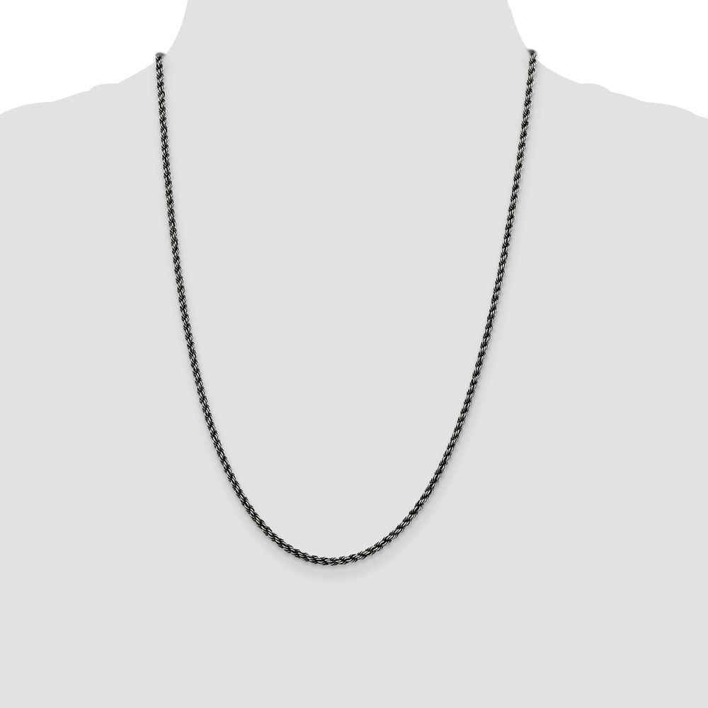 Buy Stylish 2.9mm Ruthenium-Plated Sterling Silver Rope Chain - Affordable Luxury