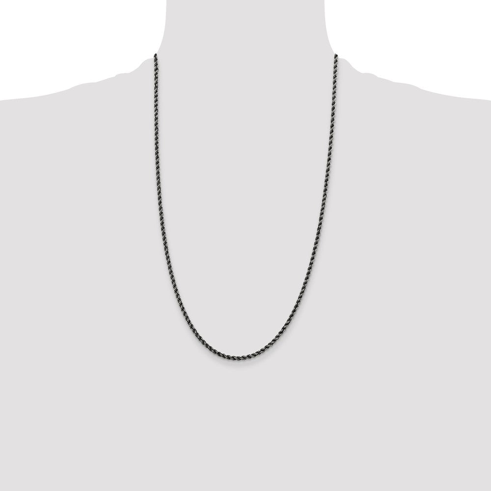 Designer Ruthenium-Plated 2.9mm Sterling Silver Rope Chain - Stylish Value!