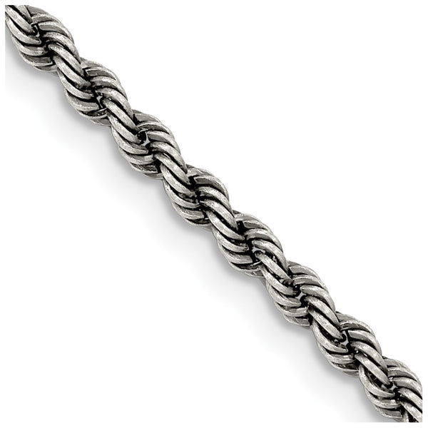 2.9mm Ruthenium-Plated Sterling Silver Rope Chain