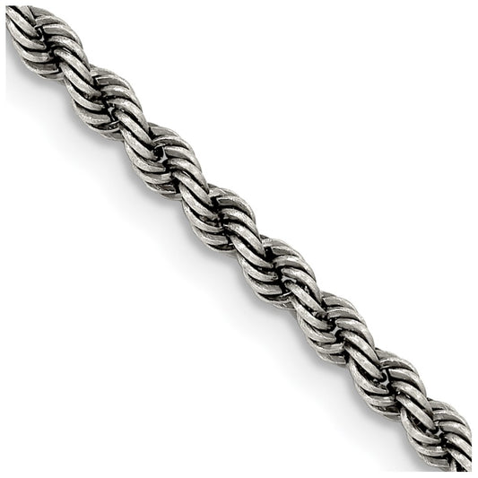 Buy Stylish Ruthenium-Plated Sterling Silver 2.9mm Rope Chain - Luxury Value