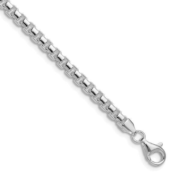 4mm Polished Round Box Chain in Rhodium-Plated Sterling Silver