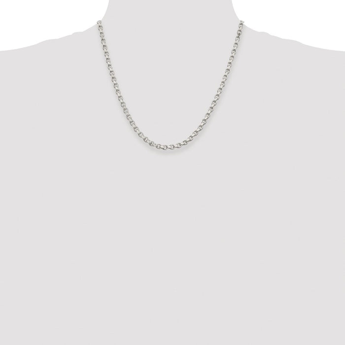 Buy Stylish Rhodium-Plated 4mm Diamond-Cut Rolo Chain in Sterling Silver-4