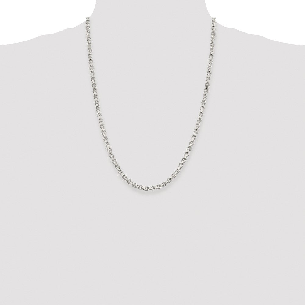 High-Quality Rhodium-Plated 4mm Diamond-Cut Rolo Chain in Sterling Silver