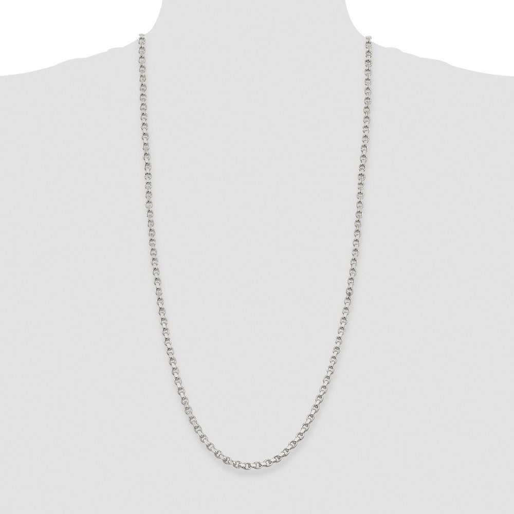 High-Quality Rhodium-Plated 4mm Diamond-Cut Rolo Chain in Sterling Silver
