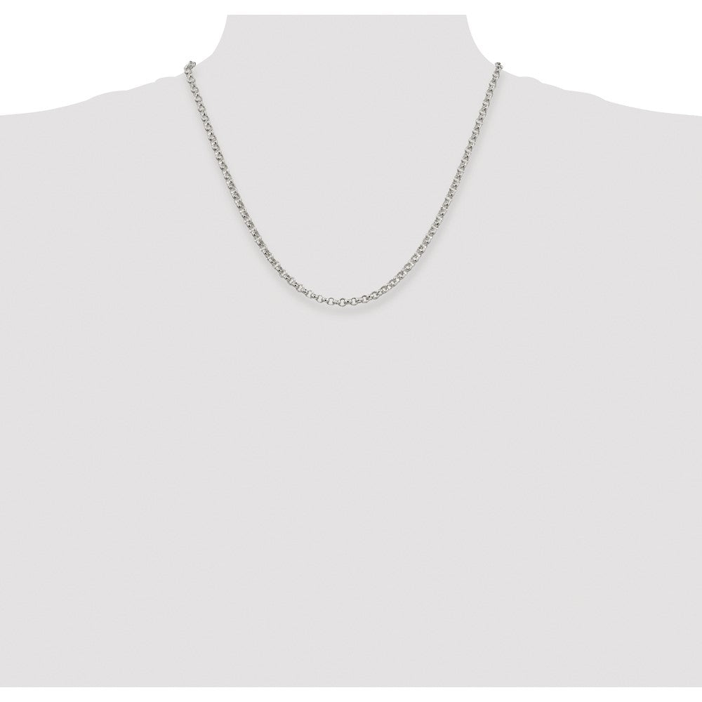 Buy Stylish 4mm Rhodium-Plated Sterling Silver Rolo Chain - Affordable Luxury!