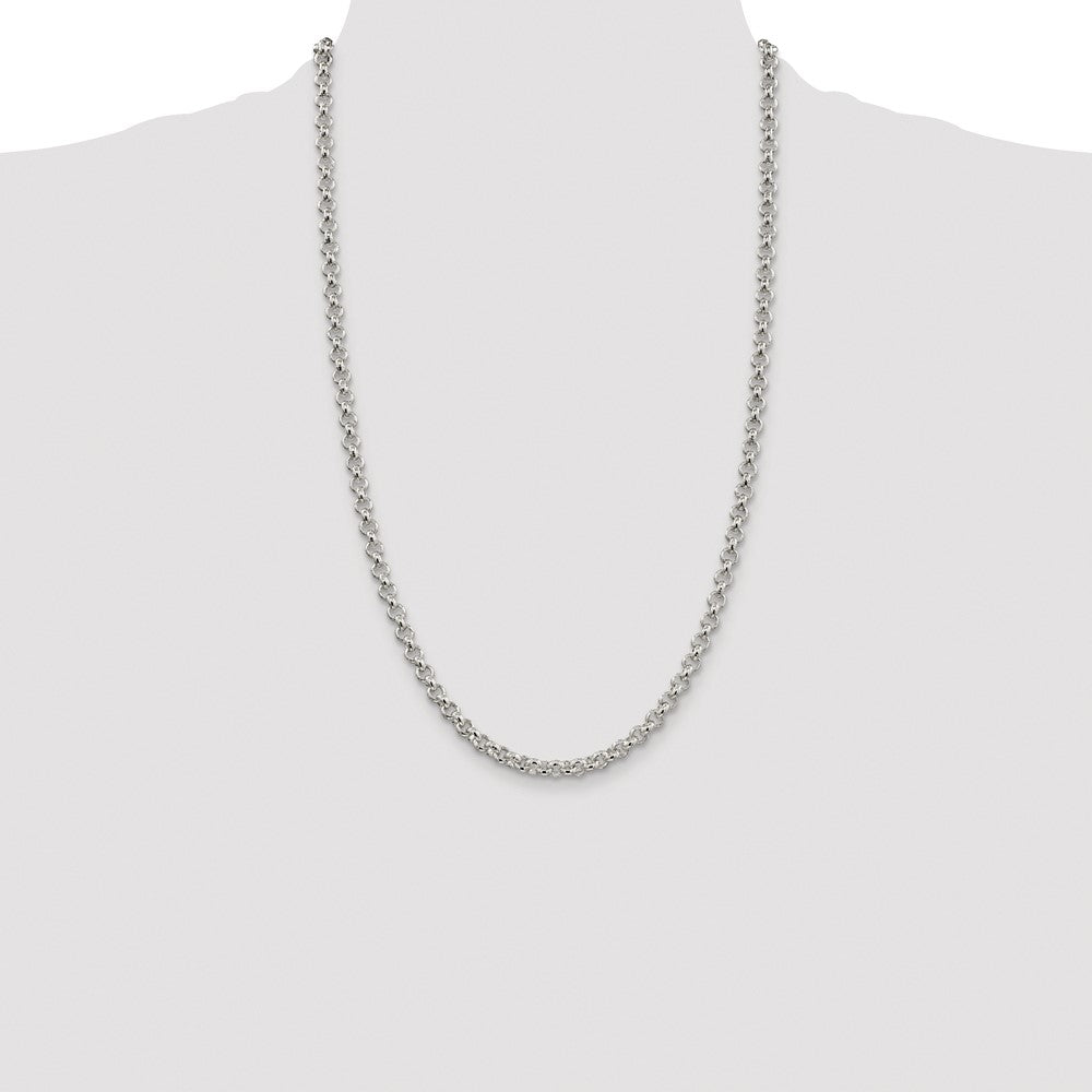 High-Quality 5mm Sterling Silver Rolo Chain - Stylish Rhodium-Plated Design