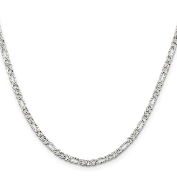3mm Flat Figaro Chain in Sterling Silver - Pavé
