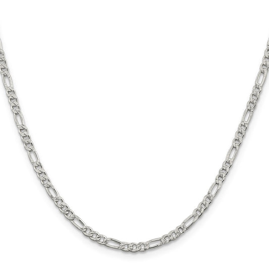 Buy Stylish 3mm Flat Figaro Chain in Sterling Silver with Pav Design