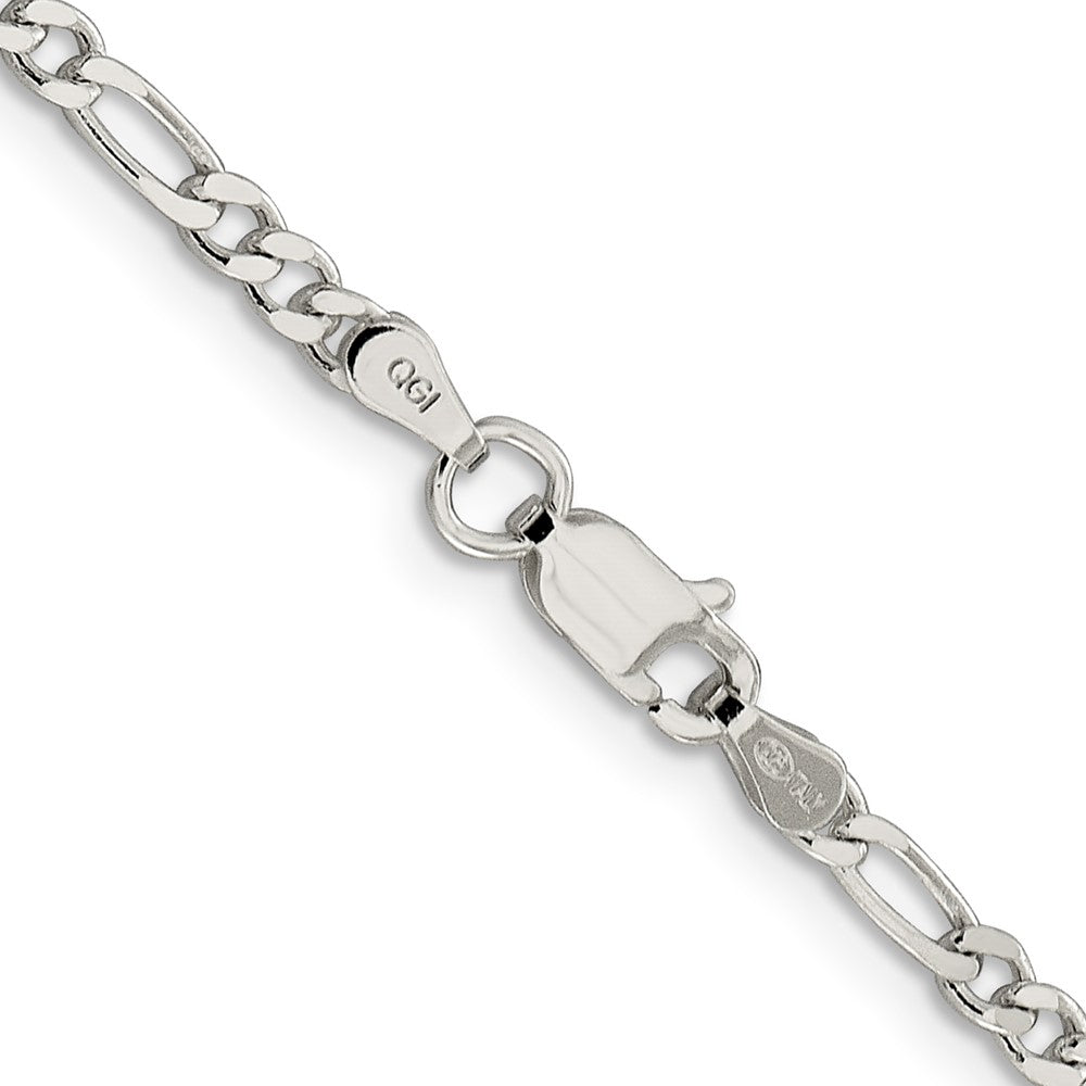 Buy Stylish 3mm Flat Figaro Chain in Sterling Silver with Pav Design
