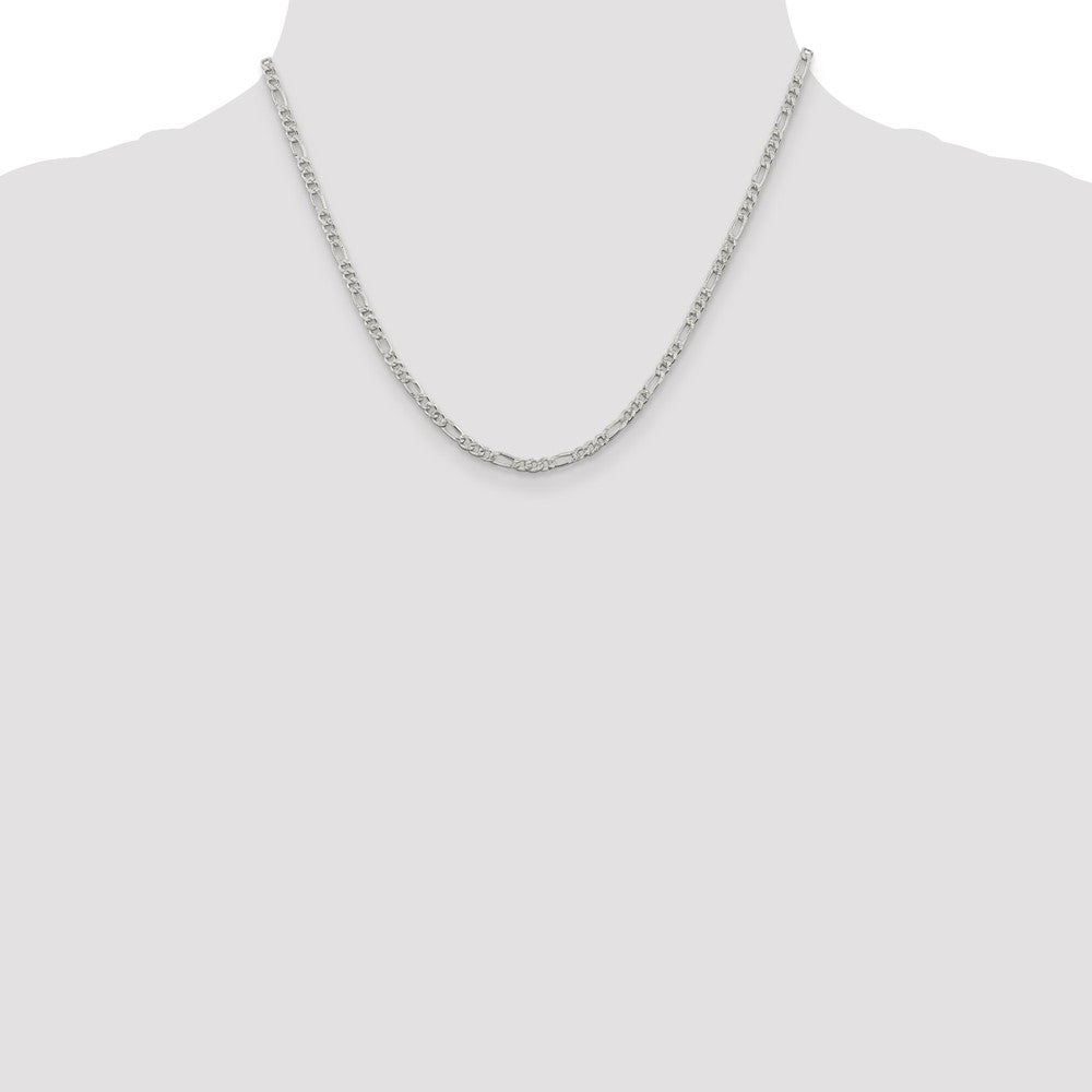 Buy Stylish 3mm Flat Figaro Chain in Sterling Silver with Pav Design