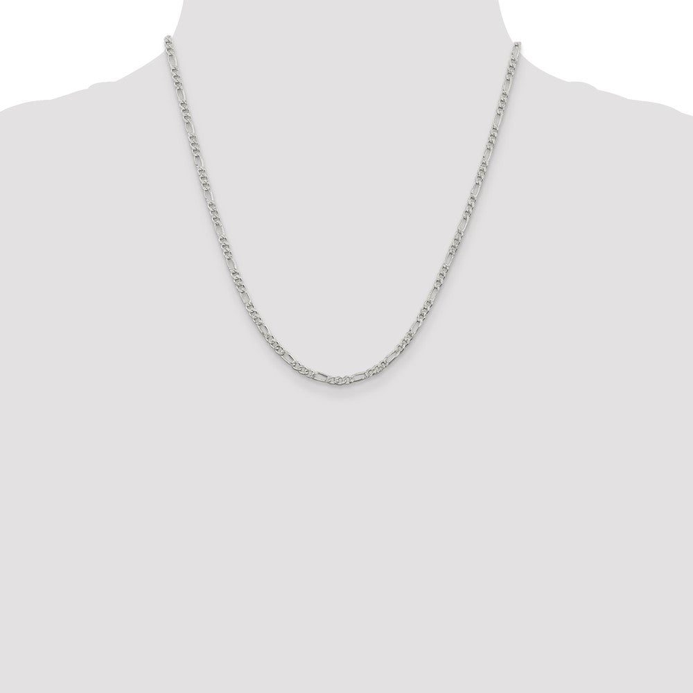 Buy Stylish 3mm Flat Figaro Chain in Sterling Silver with Pav Design