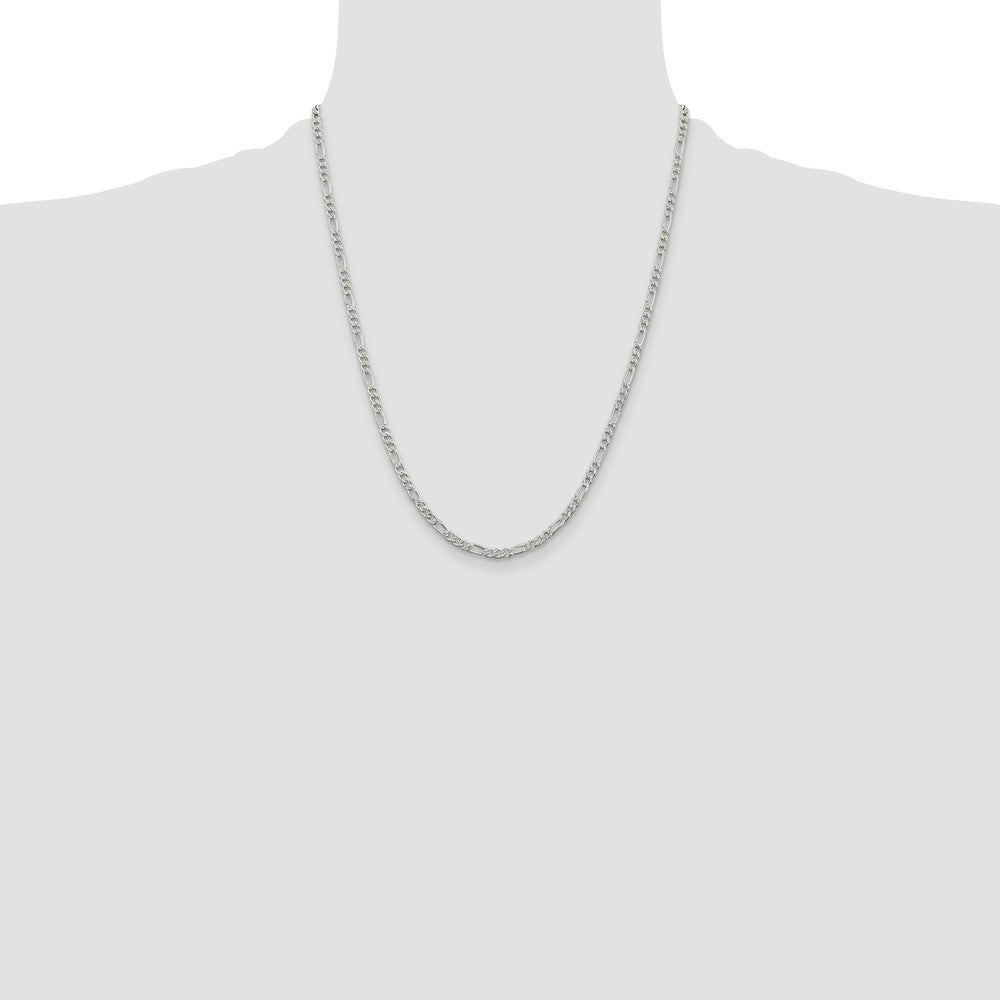 Exclusive 3mm Flat Figaro Chain in Sterling Silver - Stylish Pav Design