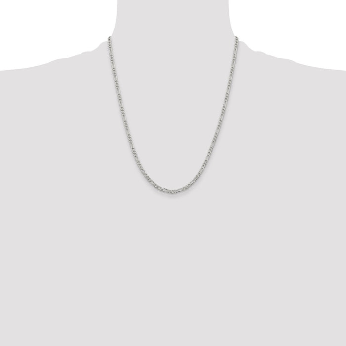 Exclusive 3mm Flat Figaro Chain in Sterling Silver - Stylish Pav Design-4