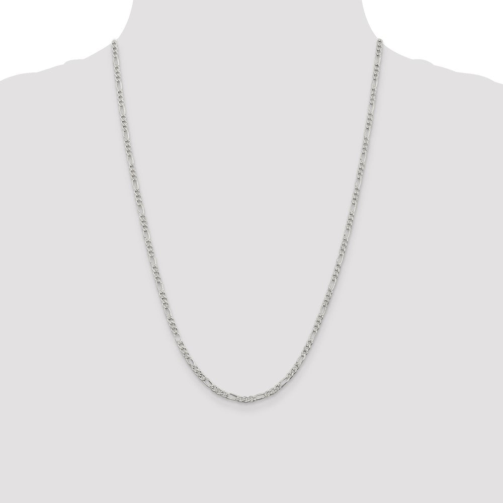 Buy Stylish 3mm Flat Figaro Chain in Sterling Silver with Pav Design