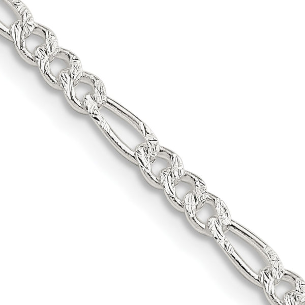 3mm Flat Figaro Chain in Sterling Silver - Pavé