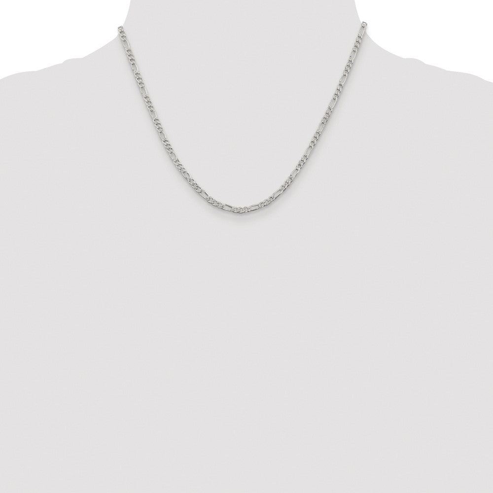 High-Quality 3mm Rhodium-Plated Sterling Silver Flat Figaro Chain - Stylish Value!