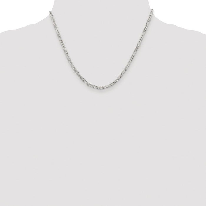 High-Quality 3mm Rhodium-Plated Sterling Silver Flat Figaro Chain - Stylish Value!-4