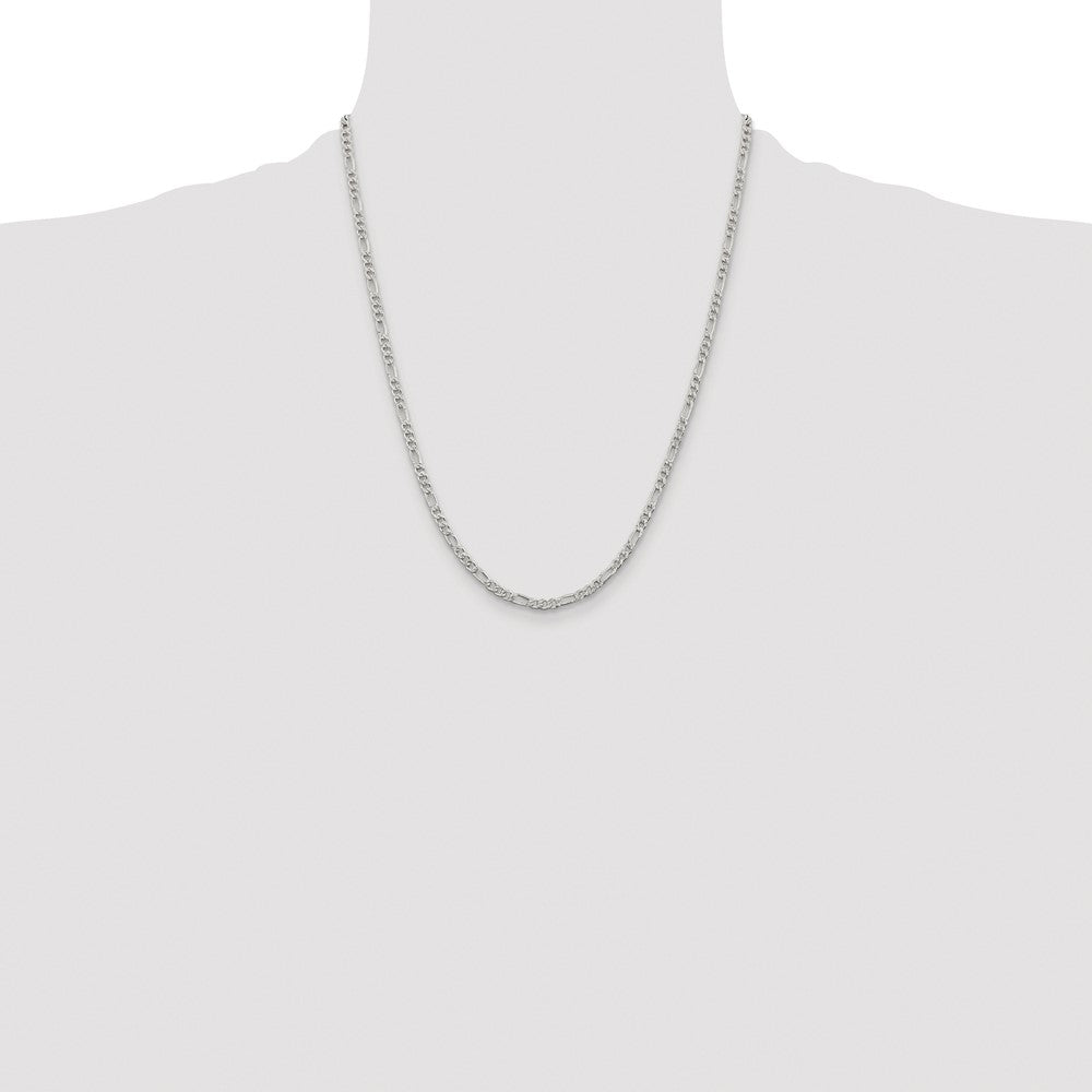 Buy Stylish 3mm Rhodium-Plated Sterling Silver Flat Figaro Chain - Value Piece