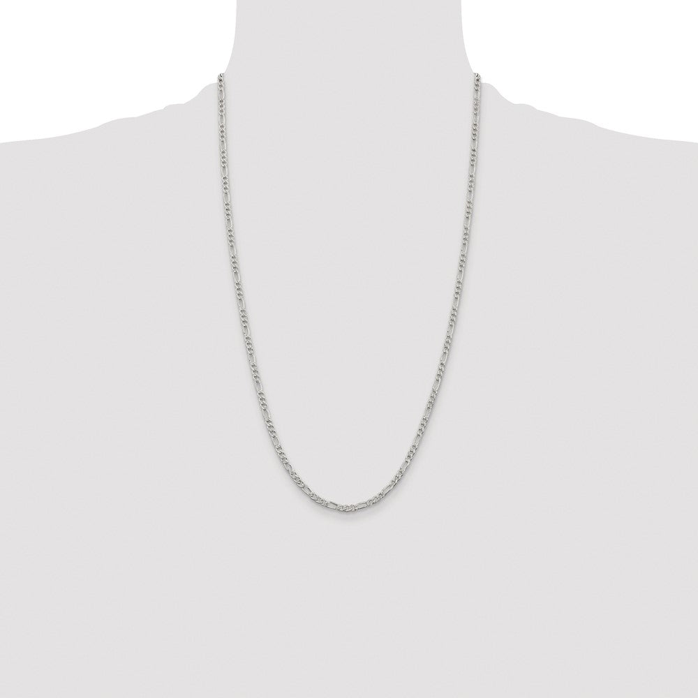 High-Quality Rhodium-Plated Sterling Silver 3mm Flat Figaro Chain - Stylish Value