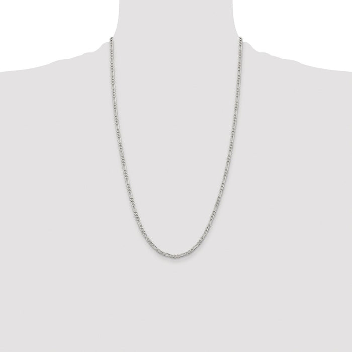 High-Quality Rhodium-Plated Sterling Silver 3mm Flat Figaro Chain - Stylish Value-4