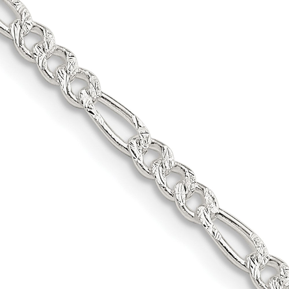 Buy Stylish 3mm Flat Figaro Chain in Sterling Silver with Pav Design