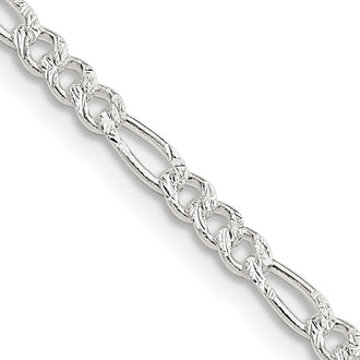 Buy Stylish 3mm Flat Figaro Chain in Sterling Silver with Pav Design
