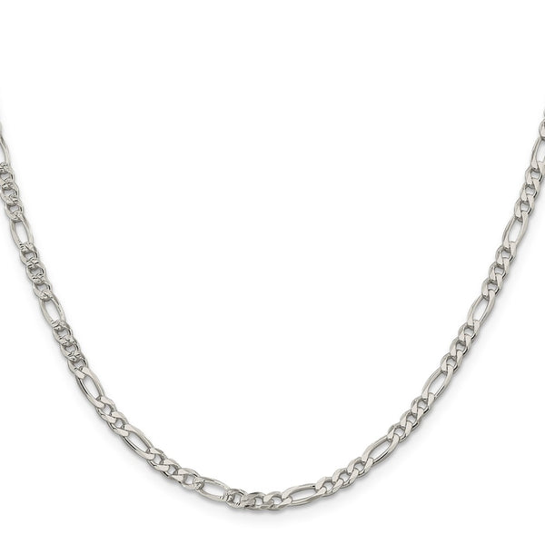 4mm Flat Figaro Chain in Sterling Silver with Pavé