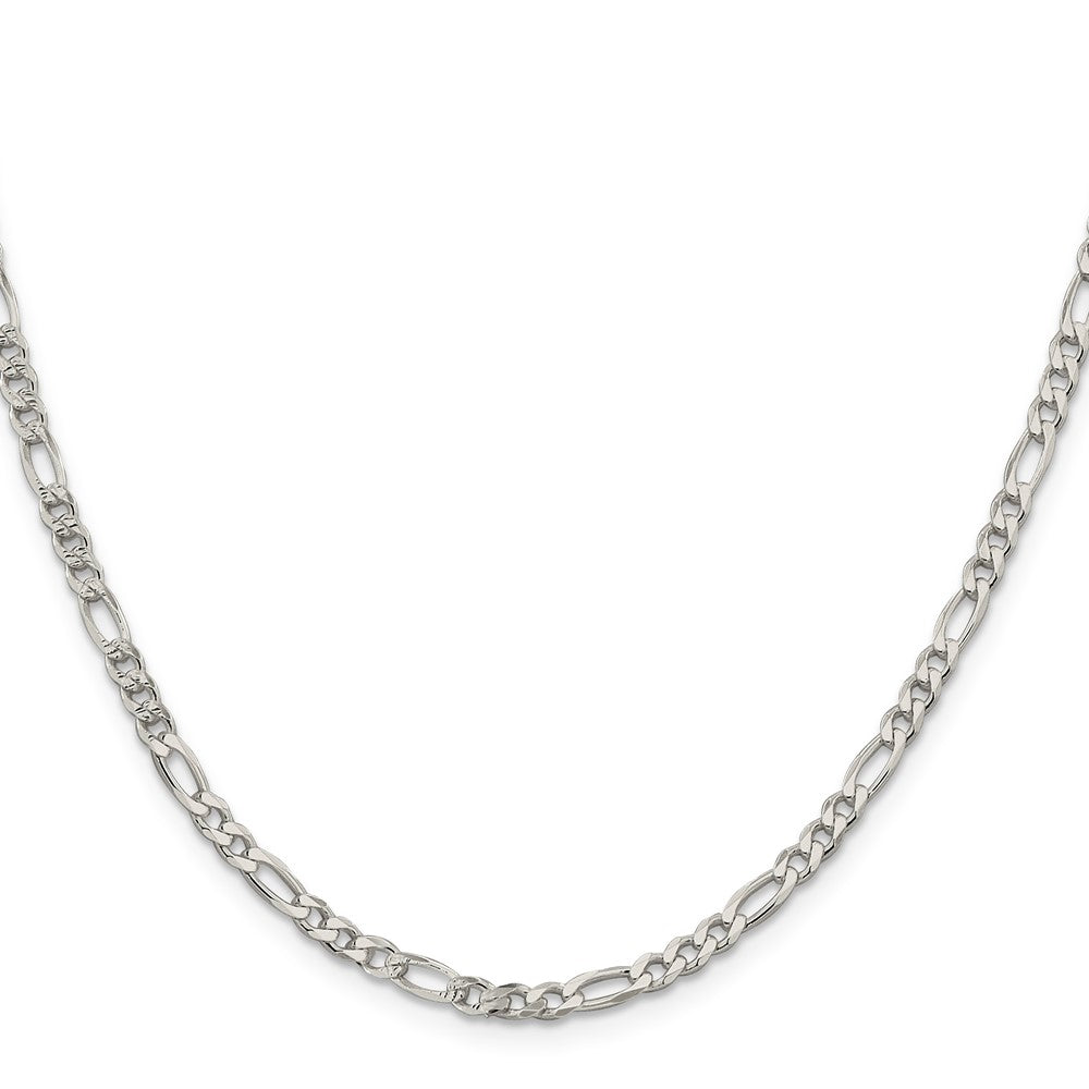 High-Quality 4mm Flat Figaro Chain in Sterling Silver - Stylish Pav Design