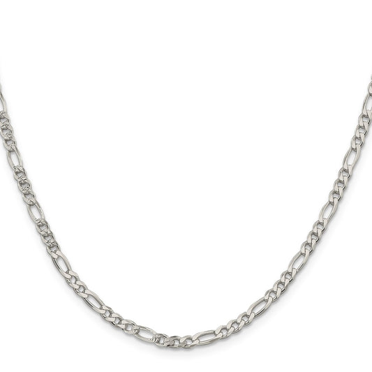 High-Quality 4mm Flat Figaro Chain in Sterling Silver - Stylish Pav Design