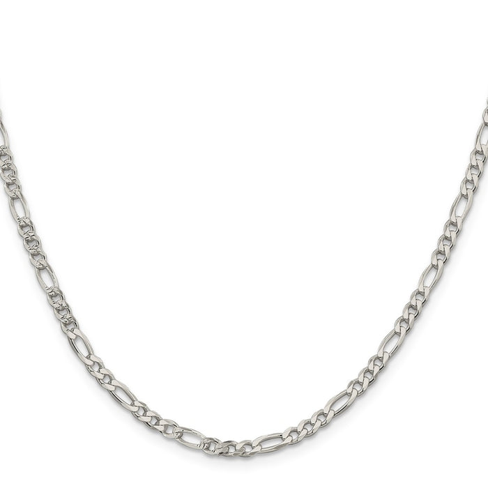 High-Quality 4mm Flat Figaro Chain in Sterling Silver - Stylish Pav Design-2