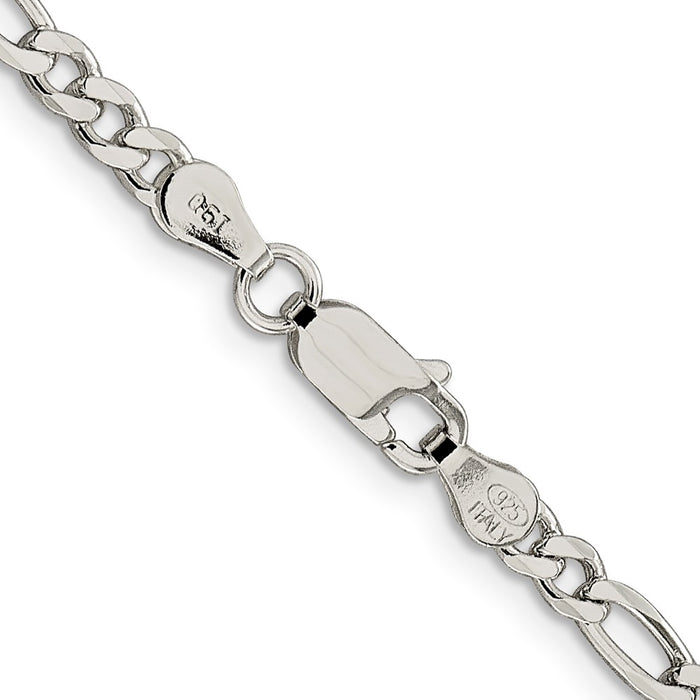 High-Quality 4mm Flat Figaro Chain in Sterling Silver - Stylish Pav Design-3