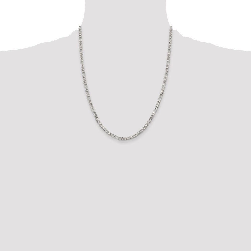 High-Quality 4mm Flat Figaro Chain in Sterling Silver - Stylish Pav Design