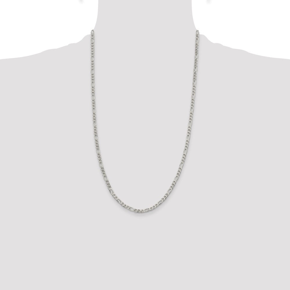 High-Quality 4mm Flat Figaro Chain in Sterling Silver with Pav Design - Stylish Value!