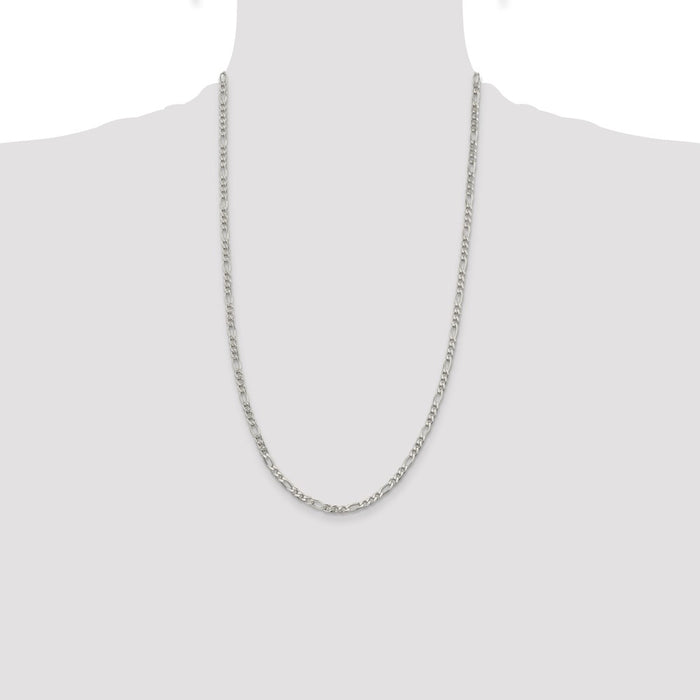 High-Quality 4mm Flat Figaro Chain in Sterling Silver with Pav Design - Stylish Value!-4