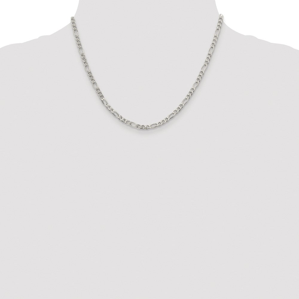 Buy Stylish Rhodium-Plated Sterling Silver 4mm Pav Flat Figaro Chain