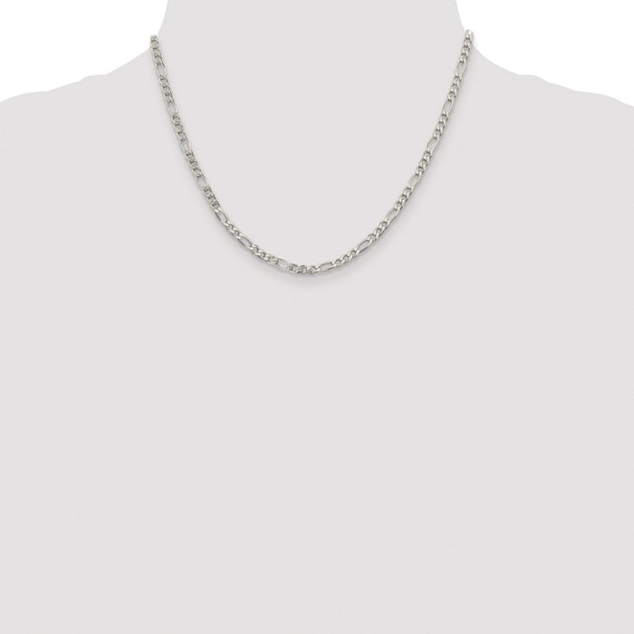 Buy Stylish Rhodium-Plated Sterling Silver 4mm Pav Flat Figaro Chain-4