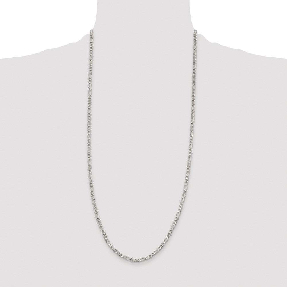 Buy Stylish 4mm Rhodium-Plated Sterling Silver Figaro Chain - Luxury Value!