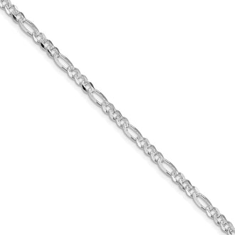 Buy Stylish 4mm Flat Figaro Chain - Rhodium-Plated Sterling Silver Value