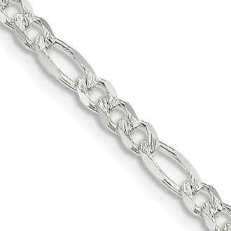 Buy Stylish 4mm Sterling Silver Flat Figaro Chain with Pav Design